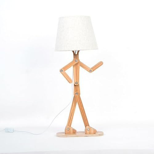 Tischlampen für Kinder Nachttisch Schlafzimmer Lesen mit Leinen Lampenschirm, Holz Swing Arm LED Schreibtischlampe für Wohndekoration, Studien- und Arbeitsbeleuchtung für Jungen und Mädchen