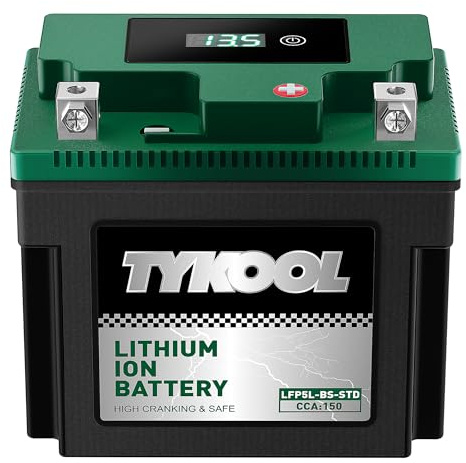 TYKOOL LFP5L-BS-STD Lithium Battery, Replaces YTX5L-BS, 150CCA Fits for Motorcycle ATV Scooter, Compatible with Honda Ruckus NPS50 CRF230F Yamaha Raptor 90, Digital Readout, Polarity [- +]