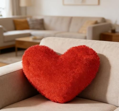 RANJIMA Herzkissen, Dekoratives Kissen in Herzform, Herz Kissen aus Plüsch | Love Zierkissen Aesthetic, Kuschelkissen zum Geburtstag, Weiches Zierkissen für Wohnzimmer Sofa Schlafzimmer Bett, 36x46 cm