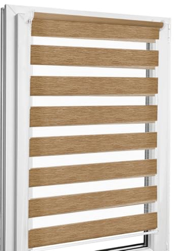 Home-Vision® DuoRollo Klemmfix, Doppelrollo ohne Bohren mit Klämmträgern, DuoRollos für Fenster und Türen (Holzlook Gold, B110cm x H130cm)