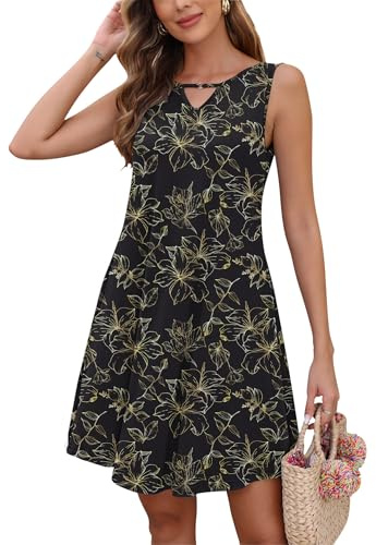 AUSELILY Vestito Donna Estivo Senza Maniche Abito a Tinta Unita Stamp Elegante Abito da Spiaggia