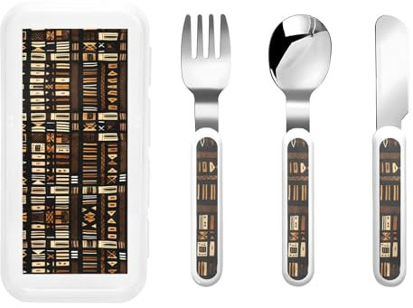 African Mud Cloth Tribal Print Utensils Silverware Set,Safe Spoons and Forks Knife, Stainless Steel,Dishwasher Sa
