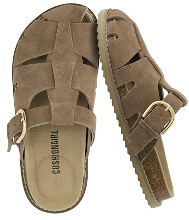 CUSHIONAIRE Benson Fisherman Sandals for Women 2025 – Suede Slip On Closed Toe Womens Clogs with Memory Foam Cork Footbed and Arch Support, TAUPE 10W