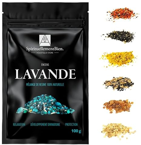 Lavendelrökelse, 100 % naturlig dofthartsblandning - alternativ rökelsekon/Baton - avslappning/spådomsutveckling/skydd för rökrökelse eller Brule Parfum (100 GR)
