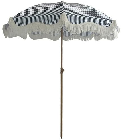 Parasol de Plage à Franges de 200 cm, Parasol de Jardin à Pompons UPF50+ avec Bouton Inclinable, Parasol d'extérieur Portable pour Jardin, Pelouse,Cour,Piscine