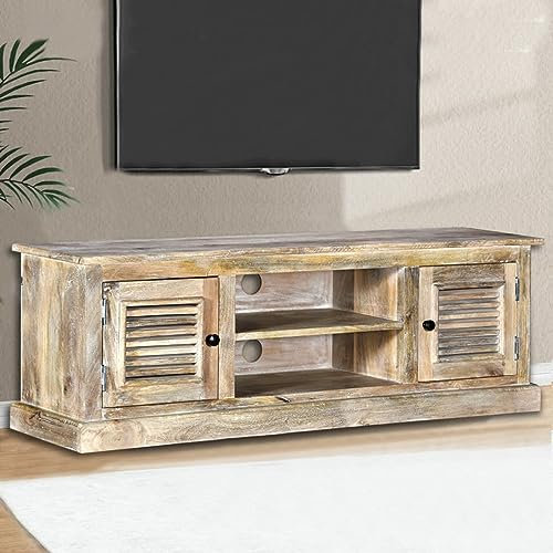 Fasba Mangoholz Massiv TV Schrank Vintage Fernsehtisch Fernsehschrank Lowboard TV Möbel Tisch Board Sideboard HiFi-Schrank 120x30x40cm