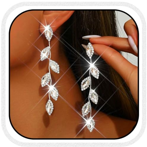 Catery Crystal Drop Earrings Silver Rhinestone Earrings Wedding Jewelry for Women