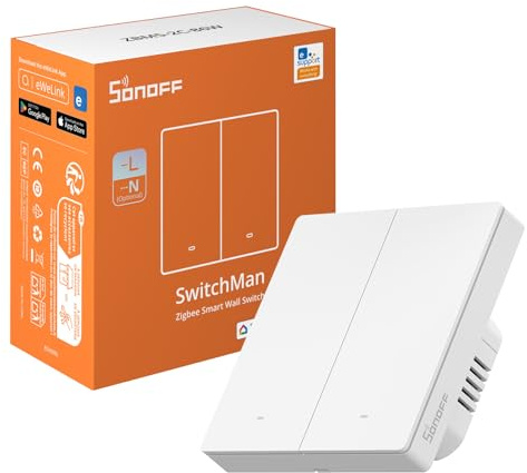 SONOFF Zigbee Smart Light Switch, Requires SONOFF Zigbee Hub, Smart Switch, No Neutral or with Neutral, APP Remote Control, Zigbee Switch ZBM5 86-Type, 2 Gang