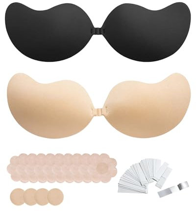 Richaa Stick on Bra, 2 Pairs Backless Bras for Women, Push up Bra for Women, Adhesive Strapless for Backless Dress & Strapless Dress Nude Halter Neck Bras