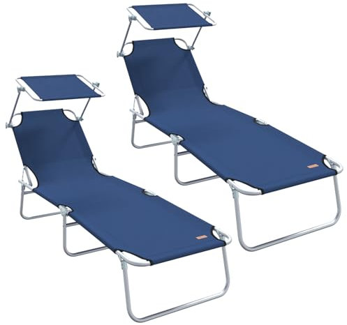 vidaXL Sonnenliege 2 pcs Blau 58 x 188 x 77cm Polyester, Moderne verstellbare Sonnenliege für Garten und Terrasse, langlebige Liege, bequemer Entspannungssessel