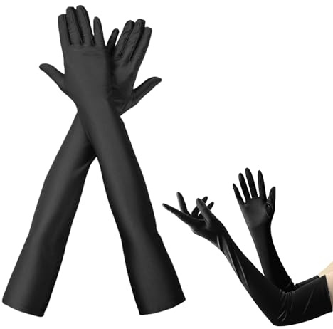 Handschuhe Lange Damen,1 Paar Handschuhe Elegant Damen,Satin Classic Abendhandschuhe,Elegant Satinhandschuhe Prinzessin,Satin Abendhandschuh im 1920er für Weihnachten,Halloween Kostüm,Abendessen Shows