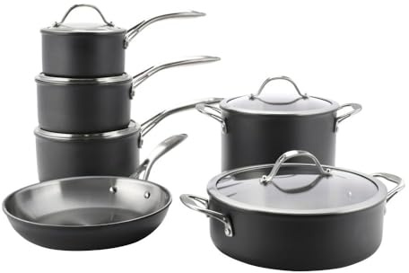 ProCook Professional Bi Ply Stainless Steel Cookware Set - 6 Piece, 14/16/18/20/24 cm, Durable Heavy Duty Pots - Black, Induction Compatible Cooking Pans