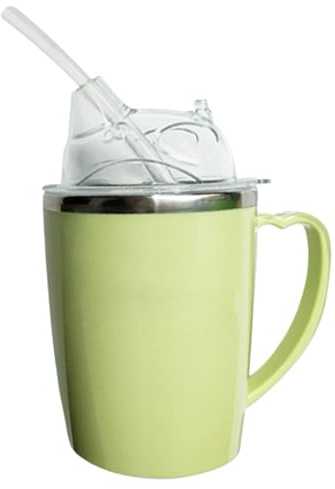 Neroyaner Becher für Senioren 350 ml auslaufsicherer Schnabelbecher für Erwachsene mit Strohhalm 3-in-1-Dysphagiebecher aus Edelstahl mit Griff Trinkbecher für Erwachsene mit Behinderung für Senioren