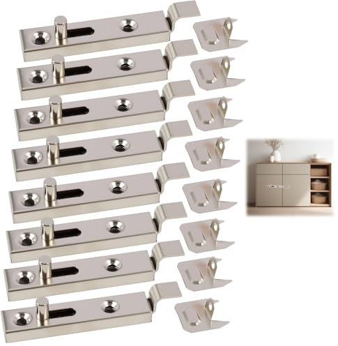 Pestillo de metal para armarios – 8 unidades, 70 mm, cierre recto de acero niquelado con tornillos visibles, soluciones de seguridad para muebles, ideal para armarios y puertas，Safe and durable
