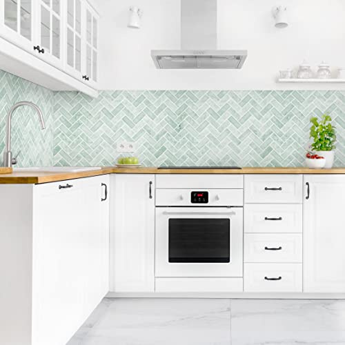 micasia Crédence de cuisine adhésive imperméable à motifs sans joint revêtement mural avec motif film rigide mat vert fond de hotte imitation carrelage abstrait 2015 (400x70cm)
