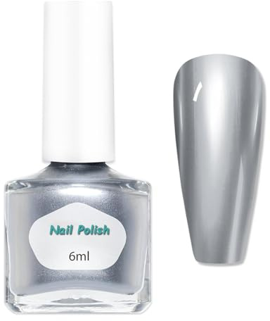 Virellay Silber Metallic Nagellack - Metallic Spiegel Nagellack Chrom, Schnell Trocknend, keine UV Lampe, Shimmer Mirror Nail Polish für Anfänger DIY Maniküre(Silber, 6ML)