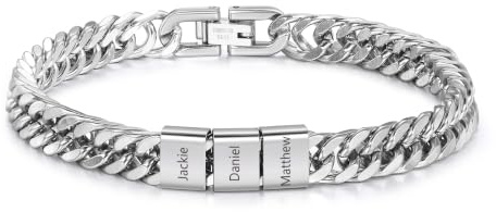 Presentimental Personalisierte Cuban Chain Herrenarmband mit 1-6 Namen Vatertag Geschenk für Papa Opa Weihnachten Valentinstag Geschenke für Männer