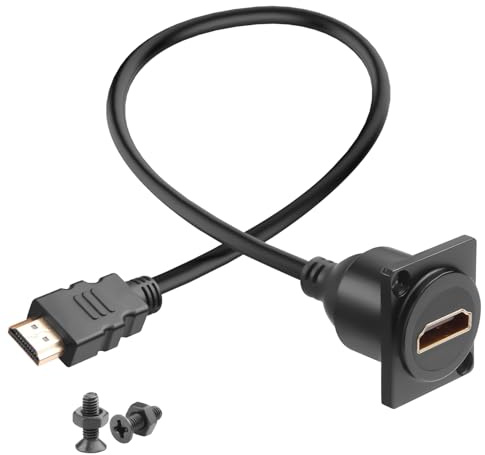 QIANRENON HDMI 2.0 panelmontering HD-skärm kort kabeladapter 4K @60Hz HDMI 2.0 hane till hona skott fast montering HDTV-kontakt förlängningskabel, monterad XLR/D-subpanel instrumentpanel, 30 cm/11,8