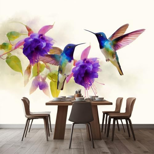 Generico Murales Fotomurale Artistico Acquerello Animali Colibrì, 150 x 105 cm (L x A) Carta da Parati Panoramica per Soggiorno Camera da Letto Cameretta e Decorazione da Parete - Crema