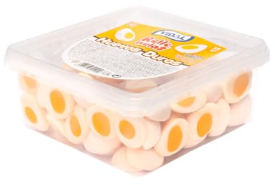 Vidal Golosinas – Huevos Duros Rellenolas Bandeja 795 g | Golosinas forma de huevo rellenas fresa‑nata | Sin gluten | ~75 unidades