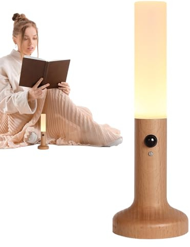 Lámpara De Noche LED Recargable: Ahorro De Energía Automático, Luz De Madera Con Sensor De Movimiento, Lámpara De Mesa Magnética De 2,5 X 2,5 X 18 Cm, Brillo Suavē Y Cálido | Iluminación De Escalera D