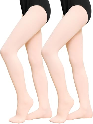 DIPUG Ballet Pink Girls Ballet Tights Ultra Soft Footed Dance Tight for Toddlers and Kids Stockings Size 4t 5t 6Y, 2 Pack