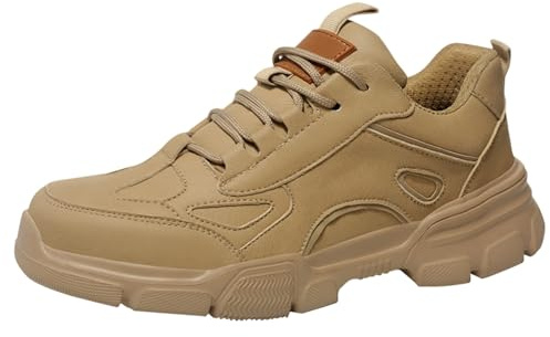 Fritidsskor herr sneakers, herr vandringsskor lätta arbetsskor PU-läder löparskor för gator tjock sula ortopediska lediga joggingskor enfärgade, säkerhetsskor, stora storlekar, löparskor, Beige, 43 EU
