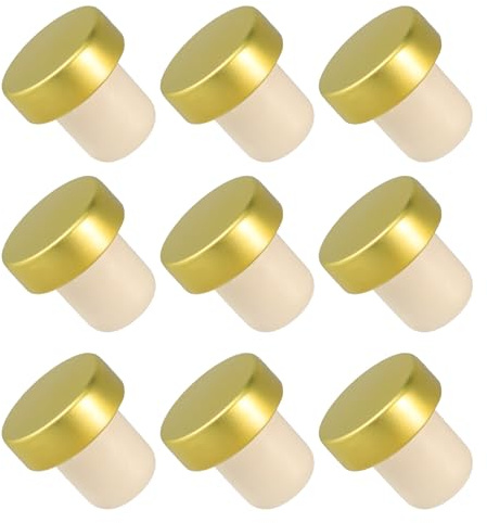 MALUGOGO Wine and Design Bottle 9pcs with Safe Material Stoppers Aluminum Golden Sturdy Red Wine Corks for Effective for Household Use and Beer Festival Party