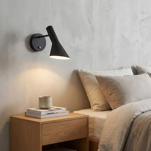 BARCELONA LED Applique da Parete Interno Design in Alluminio Nero, Lampada da Muro Vintage Paralume Orientabile, Attacco E27 Ideale Testiera Letto, Camera da Letto Soggiorno