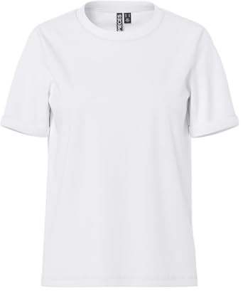 PIECES Damen Pcria Ss Fold Up Tee Stripes Noos Bc, Bright White,L