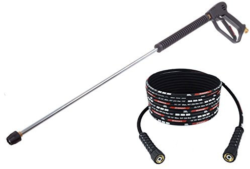 TECHKAR Pistola de Hidrolimpiadora M22x1,5 280bar con Manguera de Alta Presión DN6 y Lanza de 900 mm - Piezas y Accesorios de Hidrolimpiadora - Boquilla para Limpiador de Alta Presión - 10 m