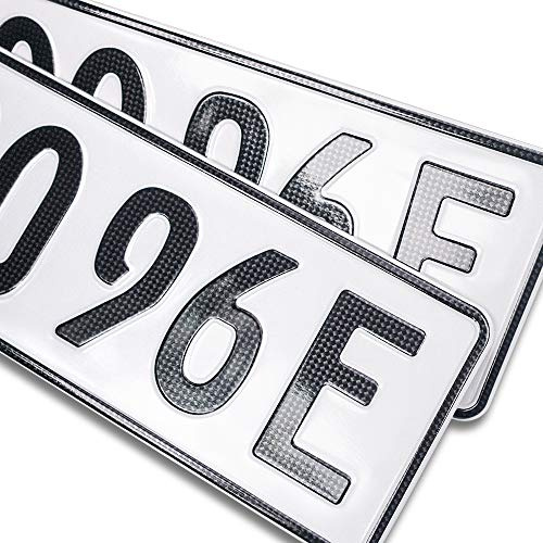 2 Carbon E-Kennzeichen | Elektro-Auto & Hybrid | PKW Nummernschilder | DIN-zertifizierte Wunschkennzeichen | Elektrofahrzeug | Autokennzeichen | Auto-Schilder | Standardlänge – 52 x 11 cm