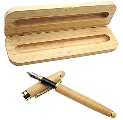 WJUAN Vintage Füllfederhalter Bambus Füllfederhalter 14 cm/ 5.5 Zoll, Executive Füllhalter Set Natürlicher Handgefertigter Bambus mit Passender Bambuskiste