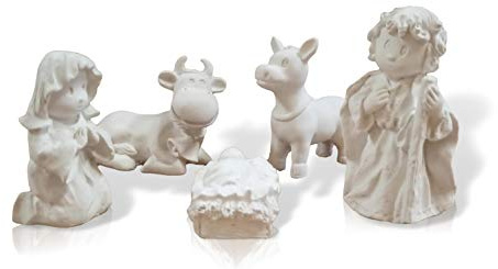 FUNNY CUP Nacimiento de escayola para Pintar Manualidades. 5 Piezas de Altura máxima 8 cm. Belén. Decoración del hogar