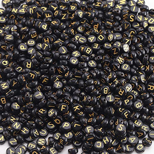 Zsail Buchstabe Perlen 1200pcs Acryl Alphabet Buchstabe Perlen A-Z Buchstabe für Schmuck Herstellung (bg schwarz)