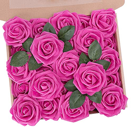 N&T NIETING 25 Piezas Flores Rosas Artificiales Espuma Rosa Falsa con Tallos para Manualidades, Ramos de Novia, centros de Mesa, Despedidas de Soltera y Decoración del Hogar