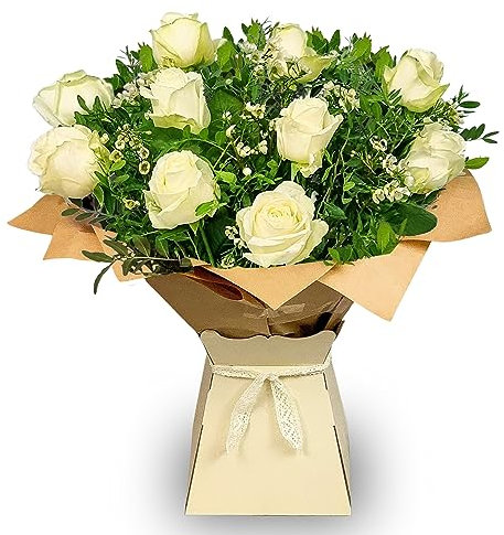 White Rose Flowers: Fresh Bouquet Box - Same Day Delivery for Mum, Wife, Girlfriend, Mum & Anniversaries, All Occasions