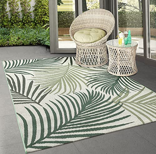 the carpet Machka - robuster Outdoor Teppich, modernes Design, Wetterfest & UV-beständig, für Balkon, Terrasse und Wintergarten, auch für Küche oder Esszimmer geeignet, Palme, 160 x 220 cm