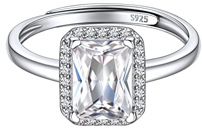 Bague Argent 925 Femme Ajustable, Anneau Réglable avec Pierre Diamant en Forme Carré Brillante, Bijoux Fantaisie Cadeau Femme Valentin Anniversaire