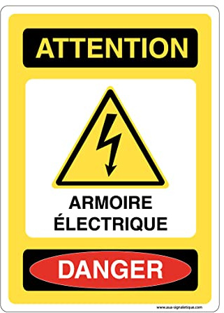 AUA SIGNALETIQUE - Panneau Signalisation avec Coins arrondis - Attention Armoire Électrique - 210x300 mm, PVC 1.5mm