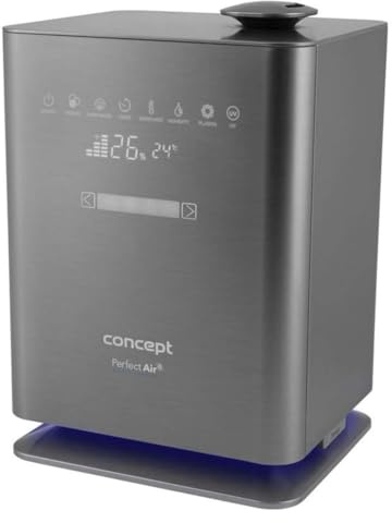 Concept Hausgeräte ZV2021 Luftbefeuchter für Räume bis zu 50 m2 Aromadiffusor UV Lampe UVC Touch-LED-Display Wi-Fi Timer Automatische Feuchtigkeitskontrolle, Grau
