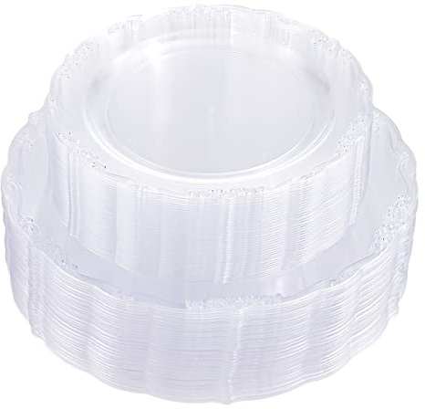 U-QE 100 Pieces Clear Plastic Plates - Clear Disposable Plates - Premium Hard Plastic Plates for Party, Holiday and Party Use Including 50 Dinner 10 '' & 50 Dessert Platos 7.5 ''