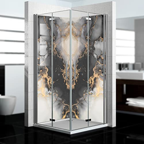 dedeco Pannello posteriore doccia angolare impermeabile, motivo marmo V13, vernice UV opaca, 2 x 90 x 210 cm, come pannello posteriore per il bagno per la sostituzione delle piastrelle