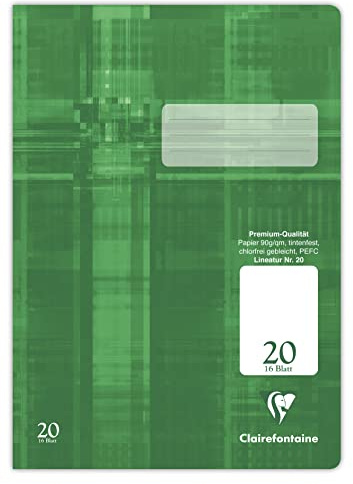 Clairefontaine 331620C - Packung mit 25 Heften, ideal für die Schule, DIN A4, Lineatur 20 blanko, 32 Blatt, 90g, Grün, 1 Pack