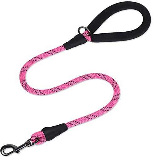 VIVAGLORY Laisse pour Chien en Corde Solide avec Poignée Rembourrée en Néoprène Doux et Fils Réfléchissants, Laisse Courte de 90CM pour Entraînement et Promenade Chiens Moyens Grands, Rose