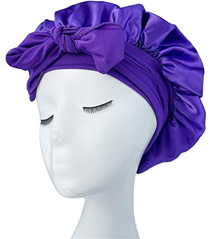 Solide Satinhaube für Damen, lange Haarpflege, Nachtschlafmütze, Haarstyling-Kappe, Seide, Kopfwickel, Duschhaube