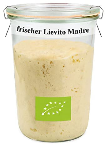 Bäckerei Spiegelhauer Bio Lievito Madre 200 g frischer Bio Weizen-Sauerteig I Backen ohne Hefe I Anstellgut triebstark für Brot, Brötchen, Pizza, Ciabatta I mit Sauerteig-Glas