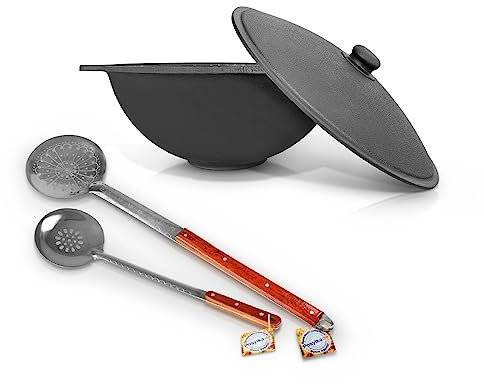 22 L de hierro fundido Kazan 2 espumaderas con tapa de aluminio cacerola Asia казан uzbeki olla espumadera WOK Plov плов казан Kazan horno de fuego Namangan