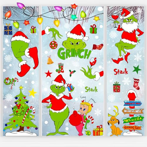 9 Blatt Fensterbilder Weihnachten Selbstklebend, Schneeflocken Aufkleber, Doppelseitiger Cartoon Aufkleber, Fensteraufkleber, Weihnachtsaufkleber für Zuhause Schule Party Fensterdeko