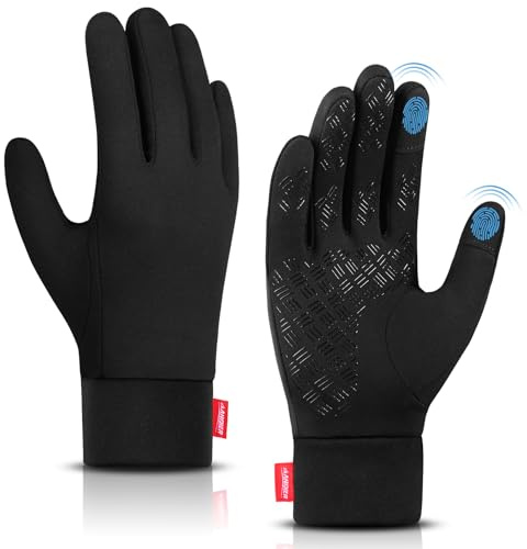 Lapulas Thin Thermal Gloves Touch Screen Black Running Gloves for Men Women